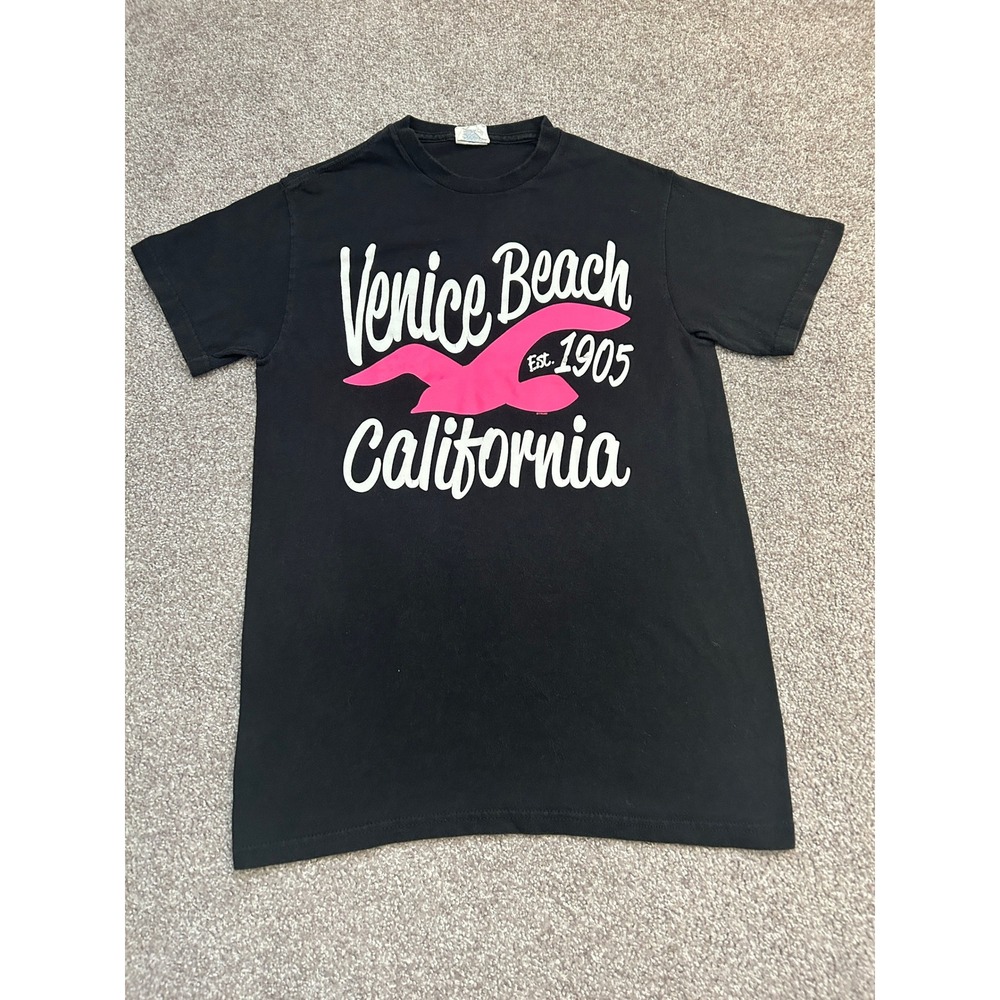 Delta Venice Beach California T-Shirt Adult Small Black Pink Graphic Excellent
